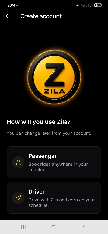 Register as Passenger or Driver