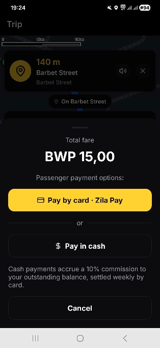 Pay Driver by Card or Cash