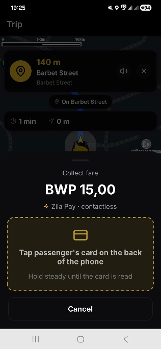 Tap-to-pay on Driver's Phone