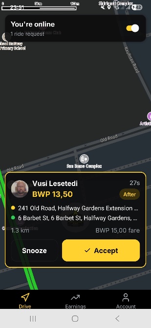 Trip request, Driver view
