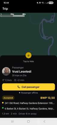 Driver view, after accepting
